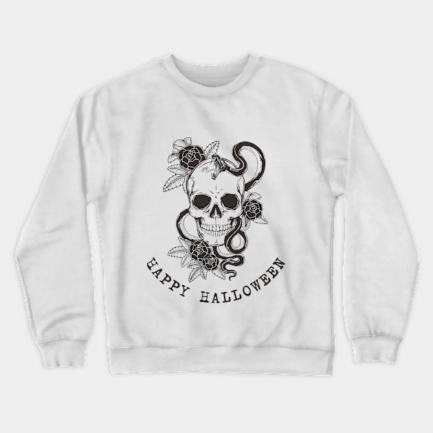 Happy Halloween skull and flowers fall oktober Crewneck Sweatshirt by WhiteTeeRepresent